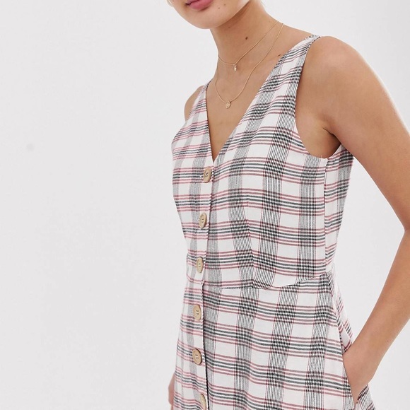 ASOS Mango Button Front Gingham Dress in Red - Picture 3 of 9